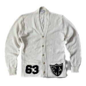 Vintage Wool Varsity Shaker Knit Cardigan Size L Sweater '63 Patch
